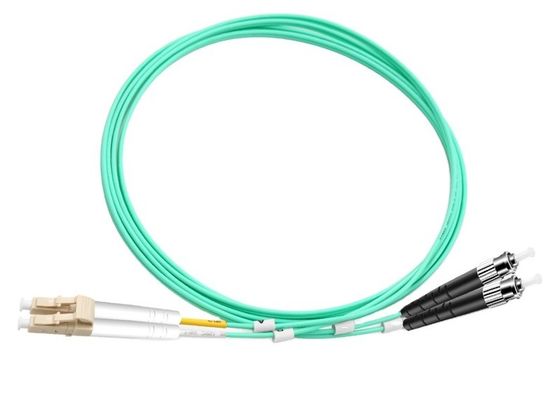 2.0mm 2m Multimode Duplex Fiber Optic St ถึง Lc Patch Cord OM3 การสูญเสียการแทรกต่ำ