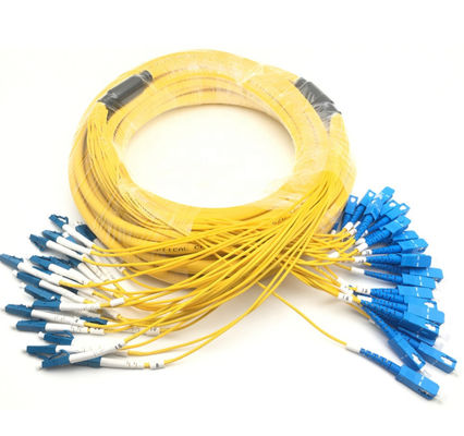 1-3m Lc ถึง Lc สายไฟเบอร์ออปติก, แจ็คเก็ตสีเหลือง Breakout Cable Simplex Patch Cord